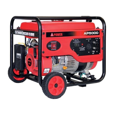 A-Ipower Portable Generator, Gasoline, 4,000 W Rated, 5,000 W Surge, Recoil Start, 120/240V AC, 30/20 A AP5000